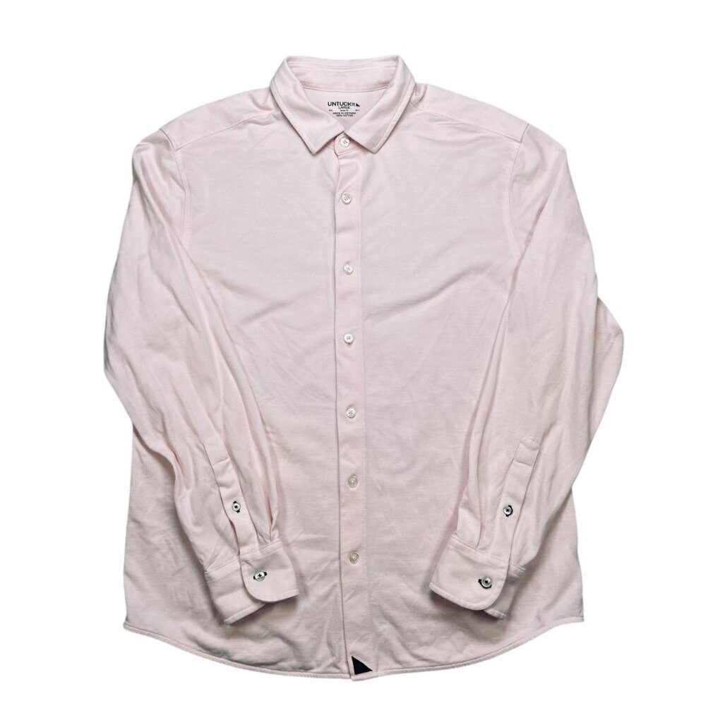 UNTUCKit Large Pink Long Sleeve Knit Shirt Button Down Golf Work